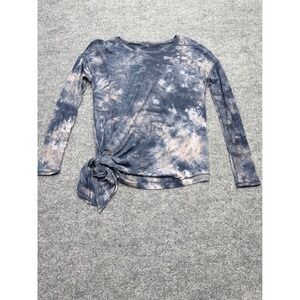 Lululemon Tie Front Long Sleeve Top Blue Grey Tie Dye Crew Neck Athleisure